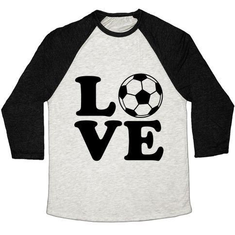 Virgin Teez  Baseball Tee Unisex Tri-Blend Baseball Tee / small / Oatmeal / Black LOVE SOCCER UNISEX TRI-BLEND BASEBALL TEE