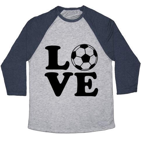 Virgin Teez  Baseball Tee Unisex Tri-Blend Baseball Tee / small / Athletic Gray / Navy LOVE SOCCER UNISEX TRI-BLEND BASEBALL TEE