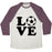 Virgin Teez  Baseball Tee Unisex Tri-Blend Baseball Tee / small / Oatmeal / Maroon LOVE SOCCER UNISEX TRI-BLEND BASEBALL TEE