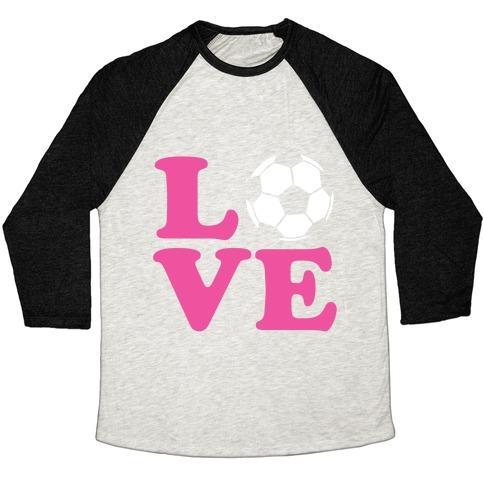 Virgin Teez  Baseball Tee Unisex Tri-Blend Baseball Tee / small / Oatmeal / Black LOVE SOCCER UNISEX TRI-BLEND BASEBALL TEE