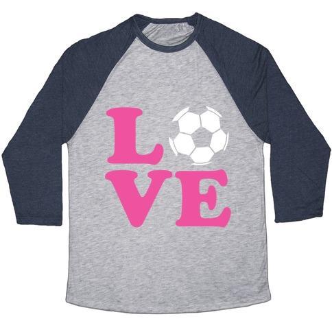 Virgin Teez  Baseball Tee Unisex Tri-Blend Baseball Tee / small / Athletic Gray / Navy LOVE SOCCER UNISEX TRI-BLEND BASEBALL TEE
