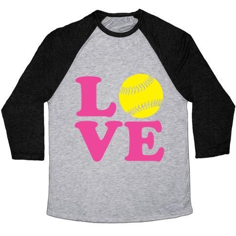 Virgin Teez  Baseball Tee Unisex Tri-Blend Baseball Tee / small / Athletic Gray / Black LOVE SOFTBALL UNISEX TRI-BLEND BASEBALL TEE