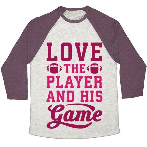 Virgin Teez  Baseball Tee Unisex Tri-Blend Baseball Tee / small / Oatmeal / Maroon LOVE THE PLAYER AND HIS GAME UNISEX TRI-BLEND BASEBALL TEE