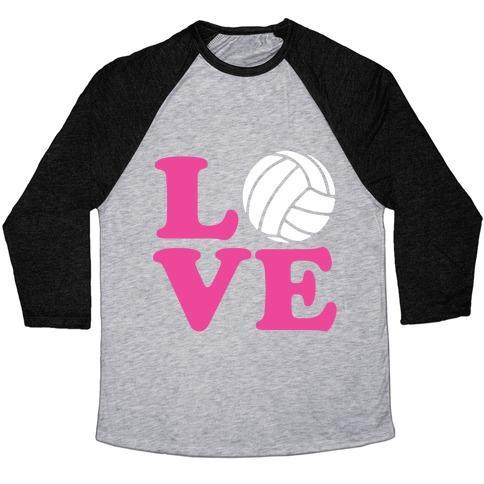 Virgin Teez  Baseball Tee Unisex Tri-Blend Baseball Tee / small / Athletic Gray / Black LOVE VOLLEYBALL UNISEX TRI-BLEND BASEBALL TEE