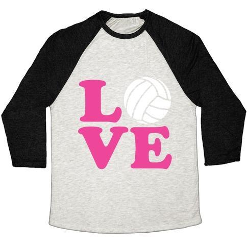 Virgin Teez  Baseball Tee Unisex Tri-Blend Baseball Tee / small / Oatmeal / Black LOVE VOLLEYBALL UNISEX TRI-BLEND BASEBALL TEE