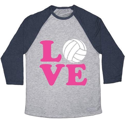 Virgin Teez  Baseball Tee Unisex Tri-Blend Baseball Tee / small / Athletic Gray / Navy LOVE VOLLEYBALL UNISEX TRI-BLEND BASEBALL TEE