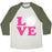 Virgin Teez  Baseball Tee Unisex Tri-Blend Baseball Tee / small / Oatmeal / Moss LOVE VOLLEYBALL UNISEX TRI-BLEND BASEBALL TEE