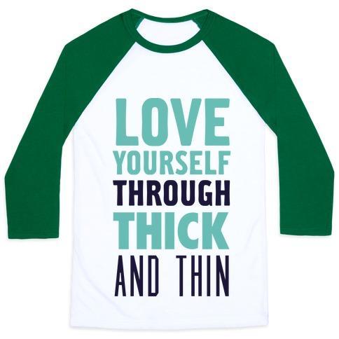 Virgin Teez  Baseball Tee Unisex Classic Baseball Tee / x-small / White/Dark Green LOVE YOURSELF THROUGH THICK AND THIN UNISEX CLASSIC BASEBALL TEE