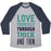 Virgin Teez  Baseball Tee Unisex Tri-Blend Baseball Tee / small / Athletic Gray / Navy LOVE YOURSELF THROUGH THICK AND THIN UNISEX TRI-BLEND BASEBALL TEE