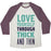 Virgin Teez  Baseball Tee Unisex Tri-Blend Baseball Tee / small / Oatmeal / Maroon LOVE YOURSELF THROUGH THICK AND THIN UNISEX TRI-BLEND BASEBALL TEE