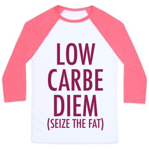 Virgin Teez  Baseball Tee Unisex Classic Baseball Tee / x-small / White/Neon Pink LOW CARBE DIEM SIZE THE FAT UNISEX CLASSIC BASEBALL TEE