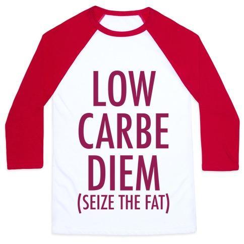 Virgin Teez  Baseball Tee Unisex Classic Baseball Tee / x-small / White/Red LOW CARBE DIEM SIZE THE FAT UNISEX CLASSIC BASEBALL TEE