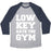 Virgin Teez  Baseball Tee Unisex Tri-Blend Baseball Tee / small / Athletic Gray / Navy LOW KEY HATE THE GYM WHITE PRINT UNISEX TRI-BLEND BASEBALL TEE
