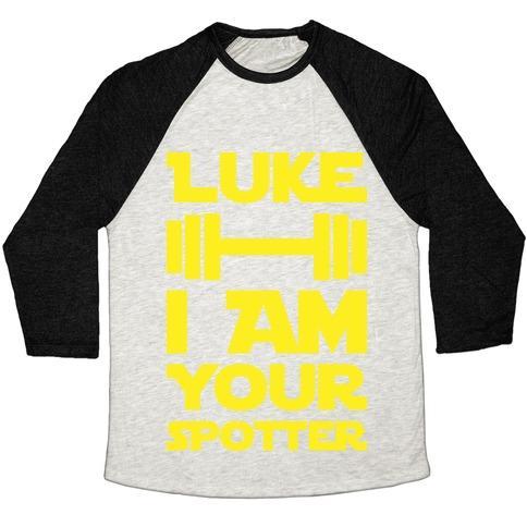 Virgin Teez  Baseball Tee Unisex Tri-Blend Baseball Tee / small / Oatmeal / Black LUKE I AM YOUR SPOTTER UNISEX TRI-BLEND BASEBALL TEE