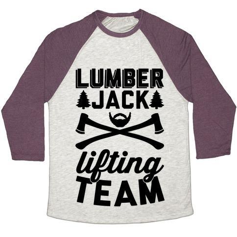 Virgin Teez  Baseball Tee Unisex Tri-Blend Baseball Tee / small / Oatmeal / Maroon LUMBERJACK LIFTING TEAM UNISEX TRI-BLEND BASEBALL TEE