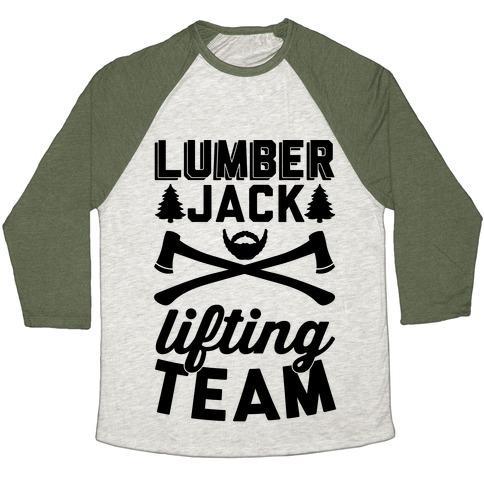 Virgin Teez  Baseball Tee Unisex Tri-Blend Baseball Tee / small / Oatmeal / Moss LUMBERJACK LIFTING TEAM UNISEX TRI-BLEND BASEBALL TEE
