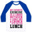 Virgin Teez  Baseball Tee Unisex Classic Baseball Tee / x-small / White/Blue LUNGE CRUNCH LUNCH UNISEX CLASSIC BASEBALL TEE
