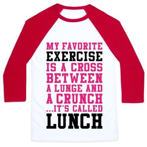Virgin Teez  Baseball Tee Unisex Classic Baseball Tee / x-small / White/Red LUNGE CRUNCH LUNCH UNISEX CLASSIC BASEBALL TEE