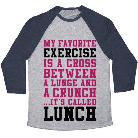 Virgin Teez  Baseball Tee Unisex Tri-Blend Baseball Tee / small / Athletic Gray / Navy LUNGE CRUNCH LUNCH UNISEX TRI-BLEND BASEBALL TEE