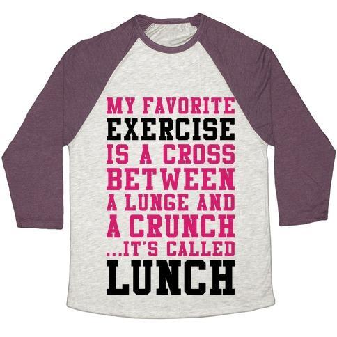 Virgin Teez  Baseball Tee Unisex Tri-Blend Baseball Tee / small / Oatmeal / Maroon LUNGE CRUNCH LUNCH UNISEX TRI-BLEND BASEBALL TEE