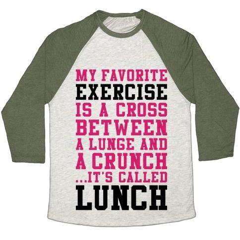 Virgin Teez  Baseball Tee Unisex Tri-Blend Baseball Tee / small / Oatmeal / Moss LUNGE CRUNCH LUNCH UNISEX TRI-BLEND BASEBALL TEE