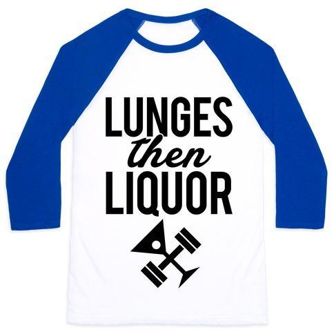 Virgin Teez  Baseball Tee Unisex Classic Baseball Tee / x-small / White/Blue LUNGES THEN LIQUOR UNISEX CLASSIC BASEBALL TEE