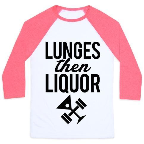 Virgin Teez  Baseball Tee Unisex Classic Baseball Tee / x-small / White/Neon Pink LUNGES THEN LIQUOR UNISEX CLASSIC BASEBALL TEE