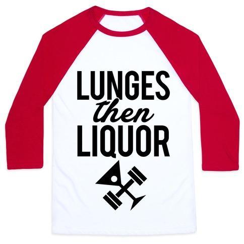 Virgin Teez  Baseball Tee Unisex Classic Baseball Tee / x-small / White/Red LUNGES THEN LIQUOR UNISEX CLASSIC BASEBALL TEE