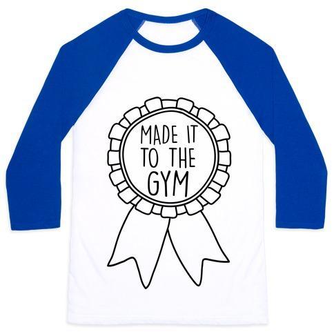 Virgin Teez  Baseball Tee Unisex Classic Baseball Tee / x-small / White/Blue MADE IT TO THE GYM AWARD RIBBON UNISEX CLASSIC BASEBALL TEE