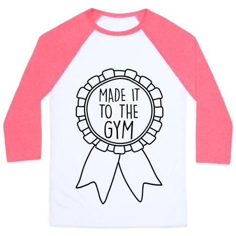 Virgin Teez  Baseball Tee Unisex Classic Baseball Tee / x-small / White/Neon Pink MADE IT TO THE GYM AWARD RIBBON UNISEX CLASSIC BASEBALL TEE
