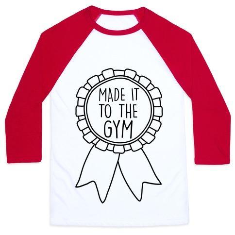 Virgin Teez  Baseball Tee Unisex Classic Baseball Tee / x-small / White/Red MADE IT TO THE GYM AWARD RIBBON UNISEX CLASSIC BASEBALL TEE