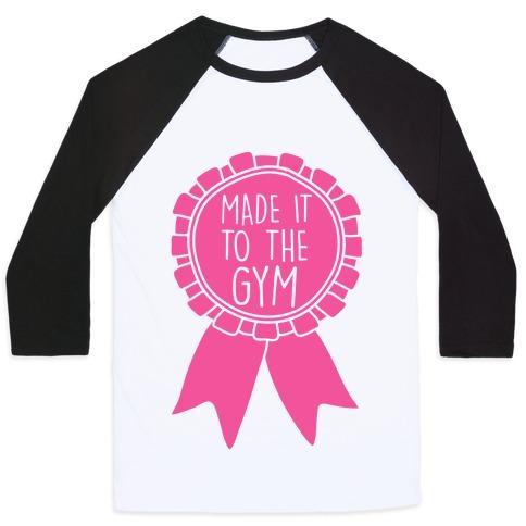 Virgin Teez  Baseball Tee Unisex Classic Baseball Tee / x-small / White/Black MADE IT TO THE GYM AWARD RIBBON UNISEX CLASSIC BASEBALL TEE