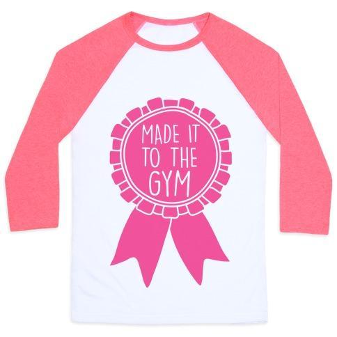 Virgin Teez  Baseball Tee Unisex Classic Baseball Tee / x-small / White/Neon Pink MADE IT TO THE GYM AWARD RIBBON UNISEX CLASSIC BASEBALL TEE