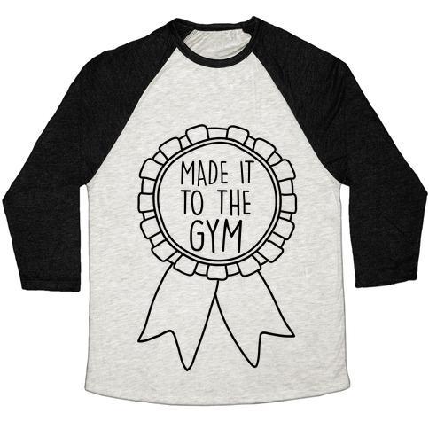 Virgin Teez  Baseball Tee Unisex Tri-Blend Baseball Tee / small / Oatmeal / Black MADE IT TO THE GYM AWARD RIBBON UNISEX TRI-BLEND BASEBALL TEE