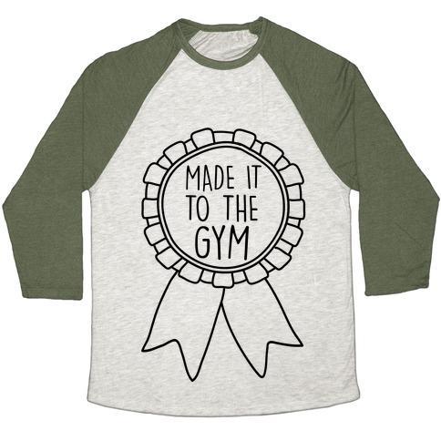 Virgin Teez  Baseball Tee Unisex Tri-Blend Baseball Tee / small / Oatmeal / Moss MADE IT TO THE GYM AWARD RIBBON UNISEX TRI-BLEND BASEBALL TEE