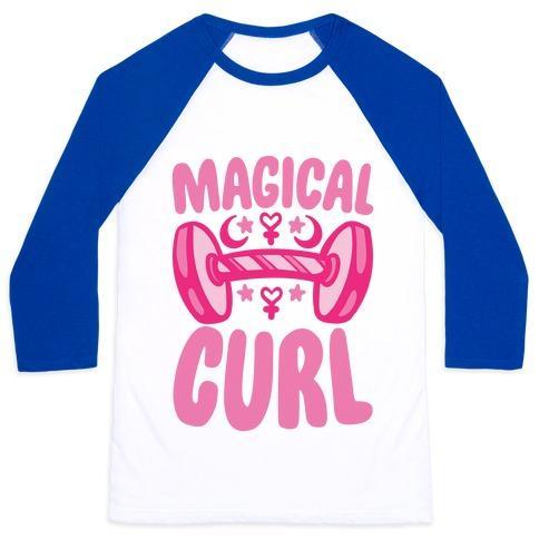 Virgin Teez  Baseball Tee Unisex Classic Baseball Tee / x-small / White/Blue MAGICAL CURL PARODY UNISEX CLASSIC BASEBALL TEE