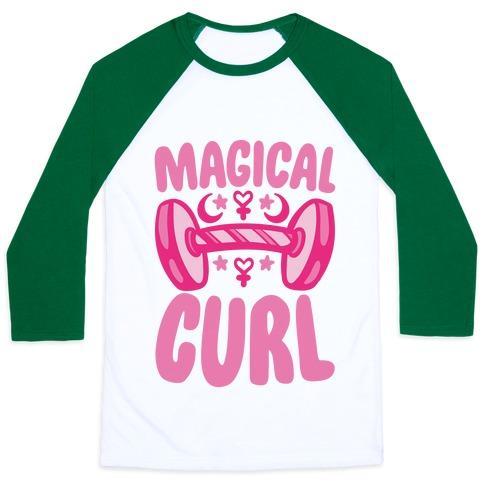 Virgin Teez  Baseball Tee Unisex Classic Baseball Tee / x-small / White/Dark Green MAGICAL CURL PARODY UNISEX CLASSIC BASEBALL TEE