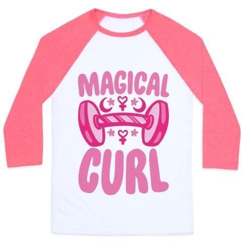 Virgin Teez  Baseball Tee Unisex Classic Baseball Tee / x-small / White/Neon Pink MAGICAL CURL PARODY UNISEX CLASSIC BASEBALL TEE