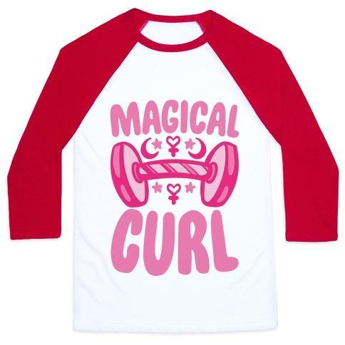 Virgin Teez  Baseball Tee Unisex Classic Baseball Tee / x-small / White/Red MAGICAL CURL PARODY UNISEX CLASSIC BASEBALL TEE