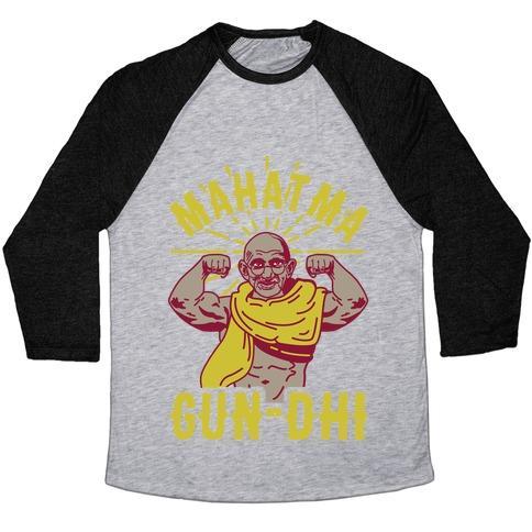 Virgin Teez  Baseball Tee Unisex Tri-Blend Baseball Tee / small / Athletic Gray / Black MAHATMA GUN-DHI UNISEX TRI-BLEND BASEBALL TEE