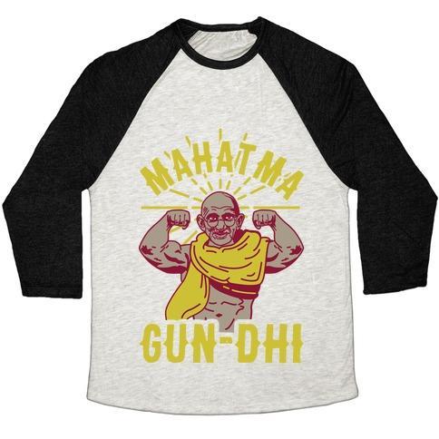 Virgin Teez  Baseball Tee Unisex Tri-Blend Baseball Tee / small / Oatmeal / Black MAHATMA GUN-DHI UNISEX TRI-BLEND BASEBALL TEE