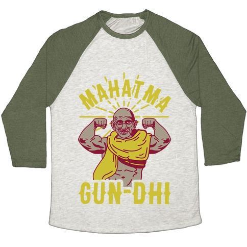 Virgin Teez  Baseball Tee Unisex Tri-Blend Baseball Tee / small / Oatmeal / Moss MAHATMA GUN-DHI UNISEX TRI-BLEND BASEBALL TEE