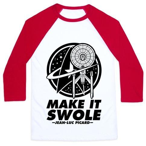 Virgin Teez  Baseball Tee Unisex Classic Baseball Tee / x-small / White/Red MAKE IT SWOLE UNISEX CLASSIC BASEBALL TEE