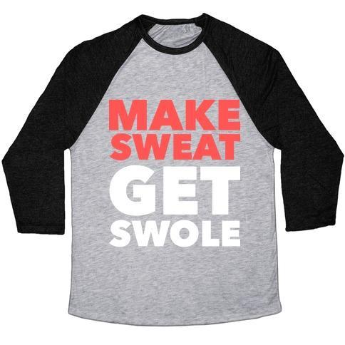 Virgin Teez  Baseball Tee Unisex Tri-Blend Baseball Tee / small / Athletic Gray / Black MAKE SWEAT GET SWOLE UNISEX TRI-BLEND BASEBALL TEE