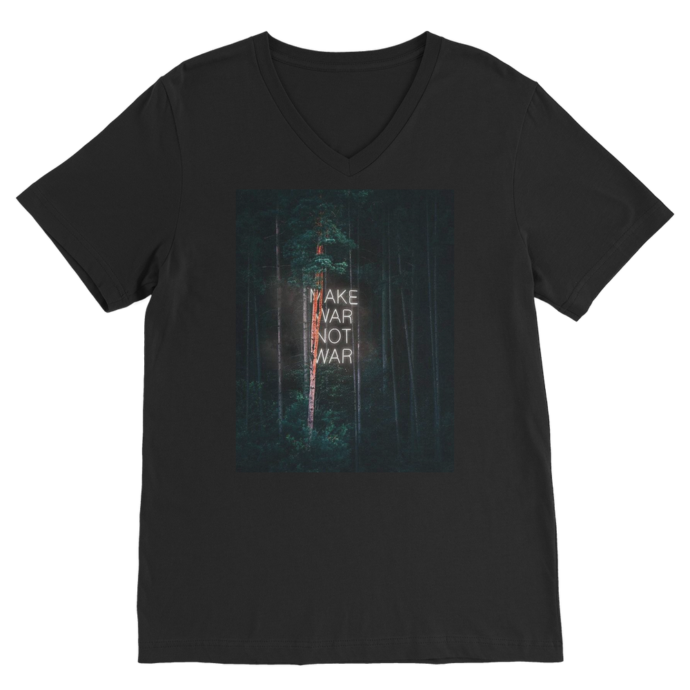 VIRGIN TEEZ Men T-Shirts Black / Unisex / S Make War not War Premium V-Neck T-Shirt