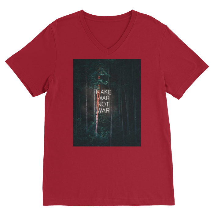 VIRGIN TEEZ Men T-Shirts Red / Unisex / S Make War not War Premium V-Neck T-Shirt