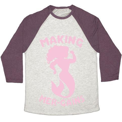 Virgin Teez  Baseball Tee Unisex Tri-Blend Baseball Tee / small / Oatmeal / Maroon MAKING MER-GAINS UNISEX TRI-BLEND BASEBALL TEE
