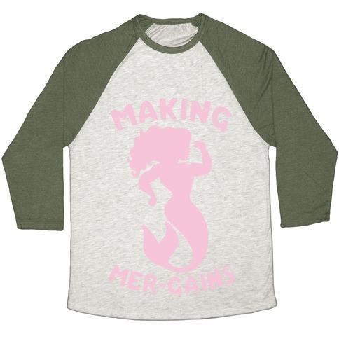 Virgin Teez  Baseball Tee Unisex Tri-Blend Baseball Tee / small / Oatmeal / Moss MAKING MER-GAINS UNISEX TRI-BLEND BASEBALL TEE