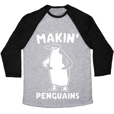 Virgin Teez  Baseball Tee Unisex Tri-Blend Baseball Tee / small / Athletic Gray / Black MAKING PENGUIANS PARODY WHITE PRINT UNISEX TRI-BLEND BASEBALL TEE