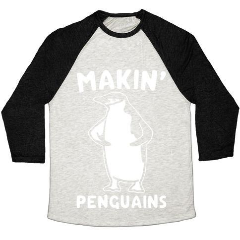 Virgin Teez  Baseball Tee Unisex Tri-Blend Baseball Tee / small / Oatmeal / Black MAKING PENGUIANS PARODY WHITE PRINT UNISEX TRI-BLEND BASEBALL TEE